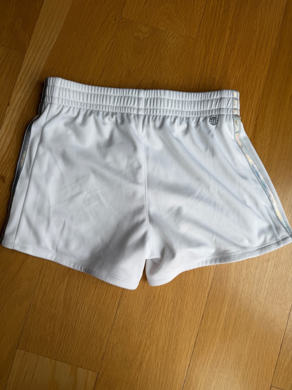 Adidas White Athletic Shorts with Iridescent Side Trim - Picture 3 of 5
